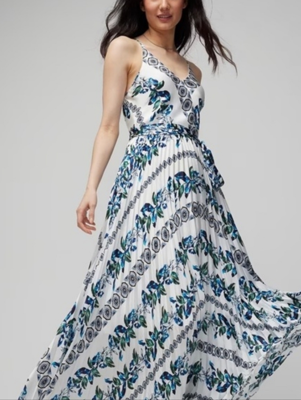 White House Black Market Halter Pleated White Maxi Dress